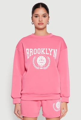 Womens Fleece Brooklyn Graphic Sweatshirt, Pink, Size S