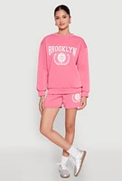 Womens Fleece Brooklyn Graphic Sweatshirt, Pink, Size S