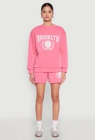 Womens Fleece Brooklyn Graphic Sweatshirt, Pink, Size S