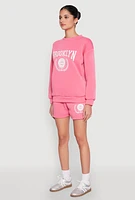 Womens Fleece Brooklyn Graphic Sweatshirt, Pink, Size S
