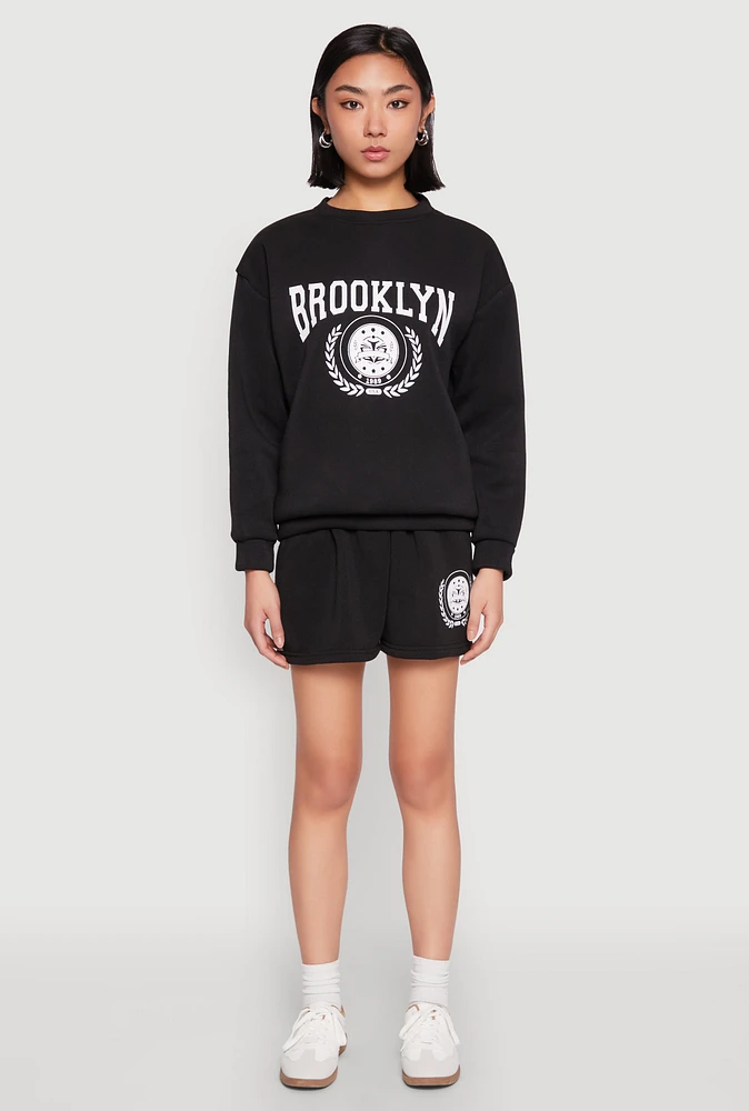 Womens Fleece Brooklyn Graphic Sweatshorts, L