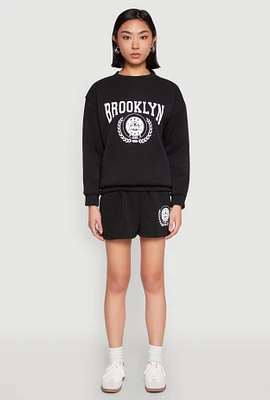 Womens Fleece Brooklyn Graphic Sweatshorts, L