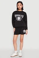 Womens Fleece Brooklyn Graphic Sweatshorts, L