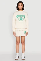 Womens Fleece Brooklyn Graphic Sweatshorts, Khaki,