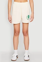 Womens Fleece Brooklyn Graphic Sweatshorts, Khaki,