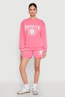 Womens Fleece Brooklyn Graphic Sweatshorts, Pink, Size M