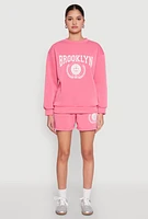 Womens Fleece Brooklyn Graphic Sweatshorts, Pink, Size M