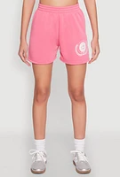 Womens Fleece Brooklyn Graphic Sweatshorts, Pink, Size M