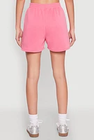 Womens Fleece Brooklyn Graphic Sweatshorts, Pink, Size M