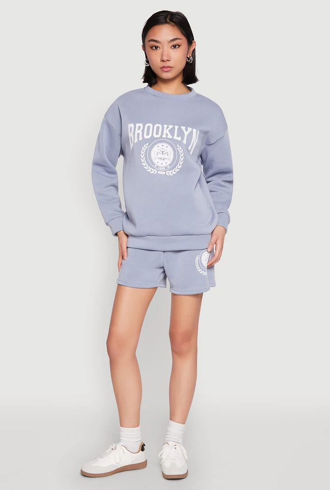 Womens Fleece Brooklyn Graphic Sweatshorts,