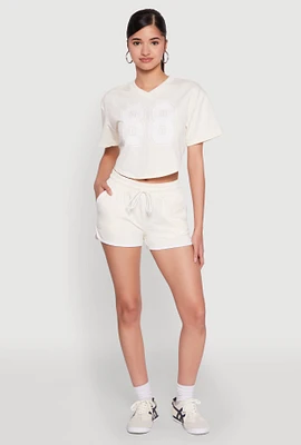Womens 88 Graphic V Neck Crop Top,