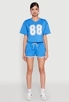 Womens 88 Graphic V Neck Crop Top, Blue, Size L
