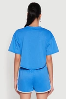 Womens 88 Graphic V Neck Crop Top, Blue, Size L