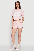 Womens 88 Graphic V Neck Crop Top, Pink, Size L