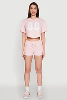 Womens 88 Graphic V Neck Crop Top, Pink, Size L