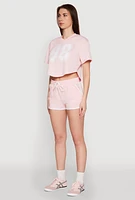Womens 88 Graphic V Neck Crop Top, Pink, Size L