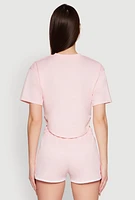 Womens 88 Graphic V Neck Crop Top, Pink, Size L