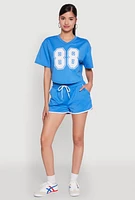 Womens Drawstring Waist Contrast Trim Dolphin Shorts, Blue, Size L