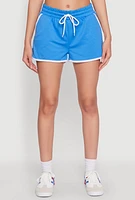 Womens Drawstring Waist Contrast Trim Dolphin Shorts, Blue, Size L