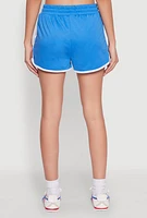 Womens Drawstring Waist Contrast Trim Dolphin Shorts, Blue, Size L
