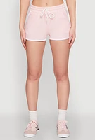 Womens Drawstring Waist Contrast Trim Dolphin Shorts, Pink, Size M