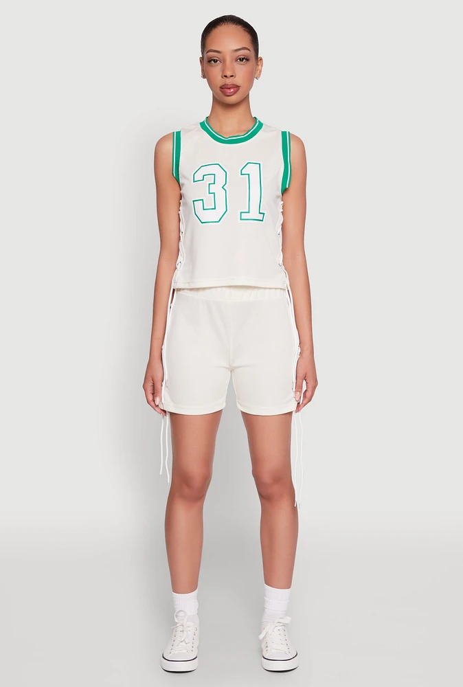 Womens Jersey Mesh Lace Up Side Shorts, Khaki, Size M