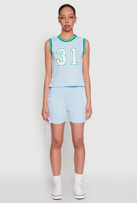 Womens Jersey Mesh Lace Up Side Shorts, Blue, Size XL