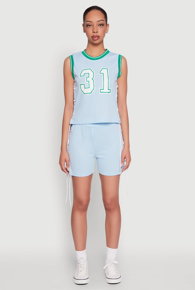 Womens Jersey Mesh Lace Up Side Shorts, Blue, Size S