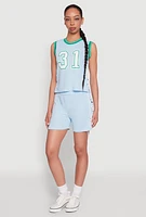 Womens Jersey Mesh Lace Up Side Shorts, Blue, Size S