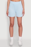 Womens Jersey Mesh Lace Up Side Shorts, Blue, Size XL