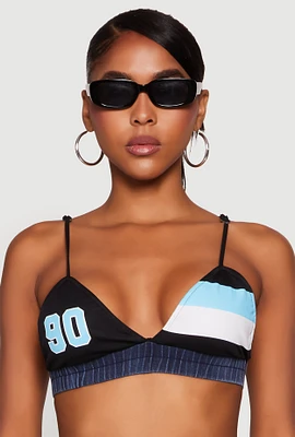 Womens Jersey Mesh 90 Graphic Contrast Trim Bralette, Multi,
