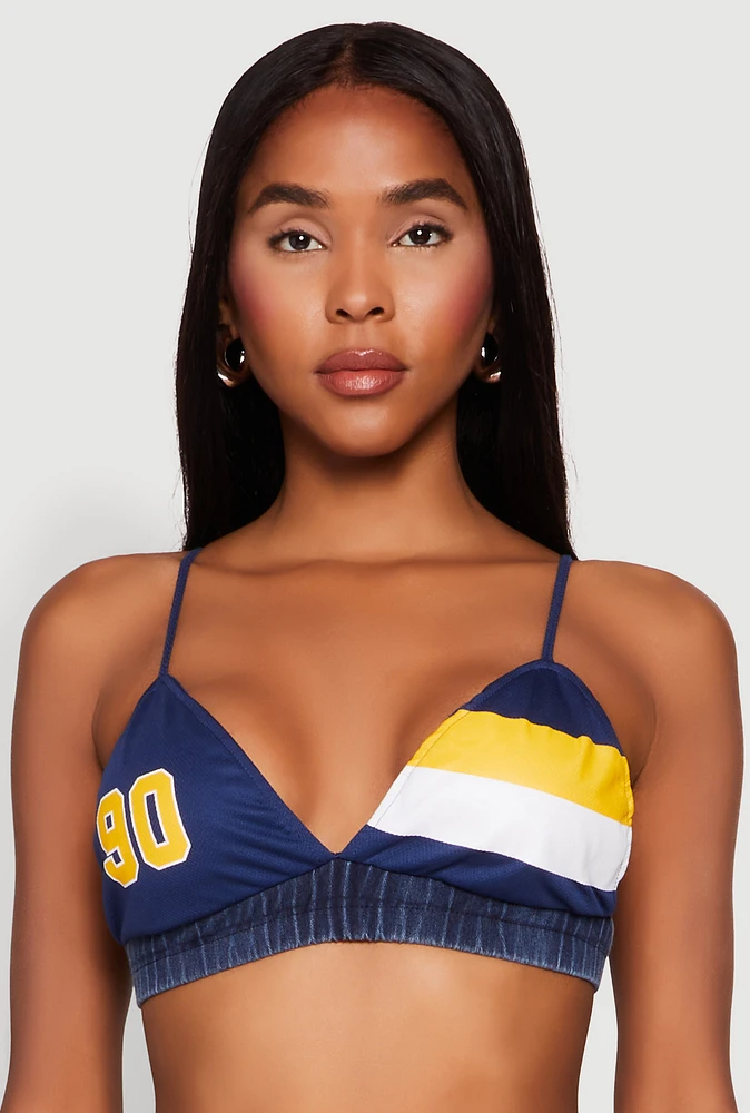 Womens Jersey Mesh 90 Graphic Contrast Trim Bralette,