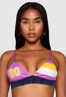 Womens Jersey Mesh 90 Graphic Contrast Trim Bralette, Multi,