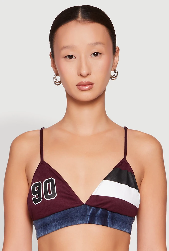 Womens Jersey Mesh 90 Graphic Contrast Trim Bralette, Multi, Size XL