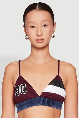 Womens Jersey Mesh 90 Graphic Contrast Trim Bralette, Multi, Size XL