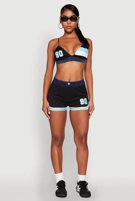 Womens Jersey Mesh 90 Graphic Contrast Trim Sweatshorts,