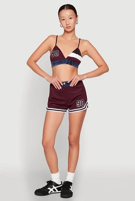 Womens Jersey Mesh 90 Graphic Contrast Trim Sweatshorts,