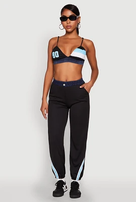Womens Contrast Trim High Waisted Joggers,