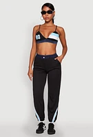 Womens Contrast Trim High Waisted Joggers,