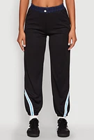 Womens Contrast Trim High Waisted Joggers,