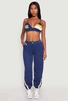 Womens Contrast Trim High Waisted Joggers,