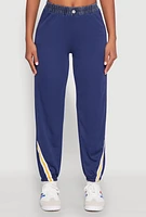 Womens Contrast Trim High Waisted Joggers, Blue,
