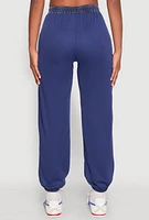 Womens Contrast Trim High Waisted Joggers, Blue,