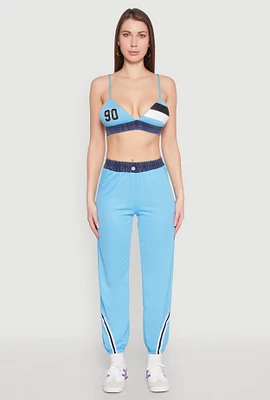 Womens Contrast Trim High Waisted Joggers,
