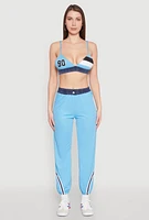 Womens Contrast Trim High Waisted Joggers, Blue,
