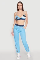 Womens Contrast Trim High Waisted Joggers, Blue,
