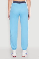 Womens Contrast Trim High Waisted Joggers, Blue,