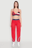 Womens Contrast Trim High Waisted Joggers, Red, Size M