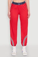 Womens Contrast Trim High Waisted Joggers, Red, Size M