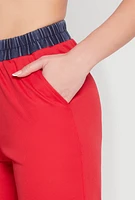 Womens Contrast Trim High Waisted Joggers, Red, Size M